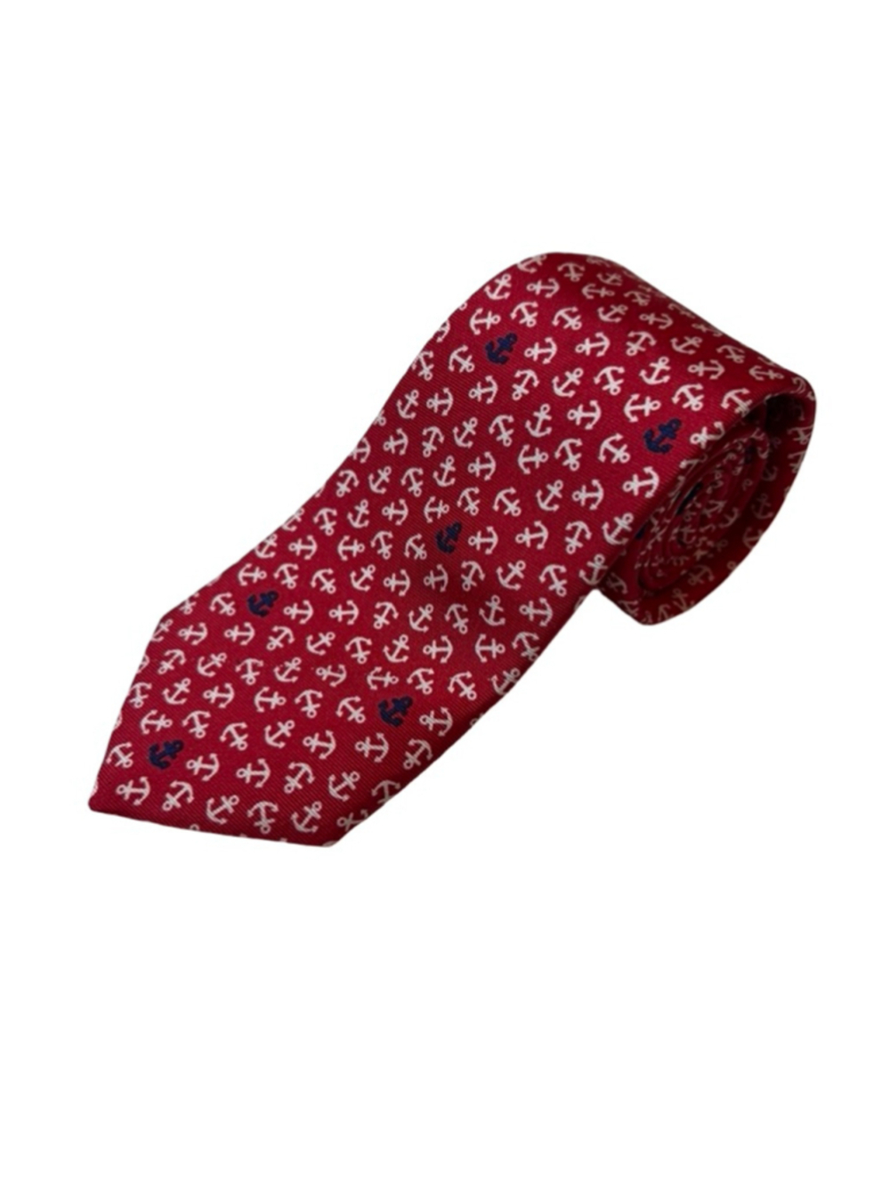 Brooks Brothers Anchor Print Silk Tie Red Navy Nautical USA